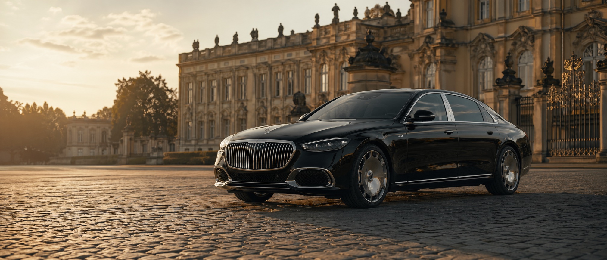 Mercedes-Maybach Luxuslimousine mit Chauffeur vor Hotel – Limousinenservice für Gala und Hochzeit in Wolfsburg
