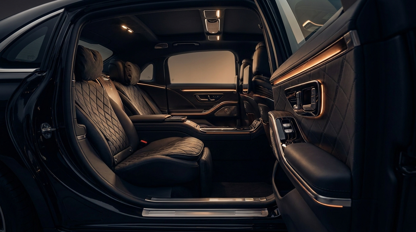 Schwarzes Nappaleder im Mercedes-Maybach S-Klasse – Premium Chauffeurservice Altmark